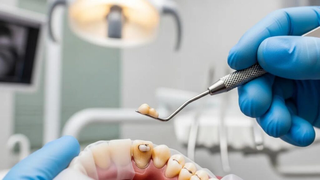 Dentist preparing composite filling in a bright dental office