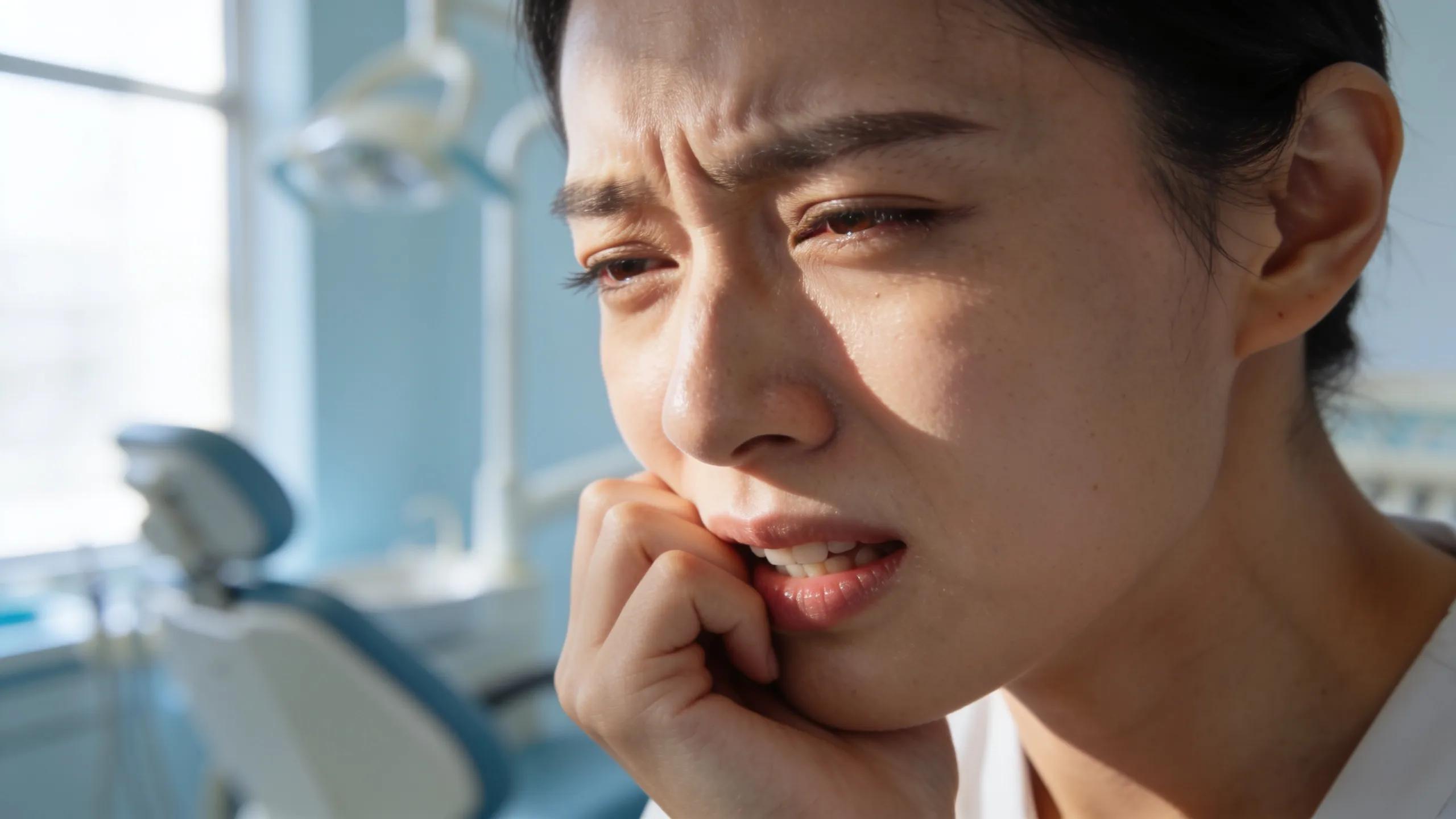 Individual experiencing dental pain, highlighting the symptoms of dental emergencies