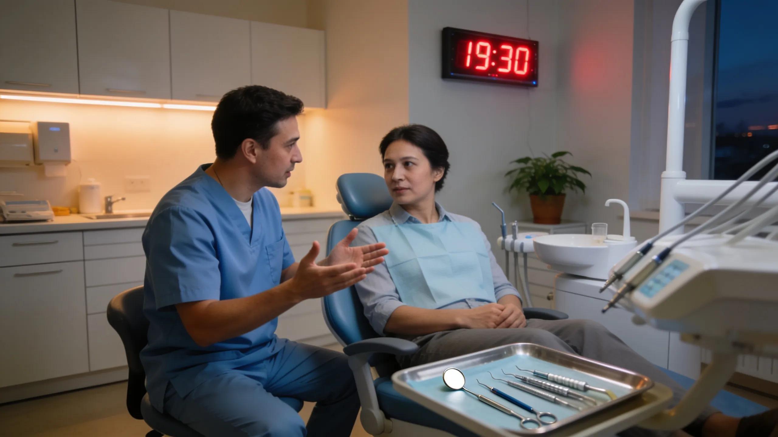 Dental professional providing care during after-hours, emphasizing same-day emergency services
